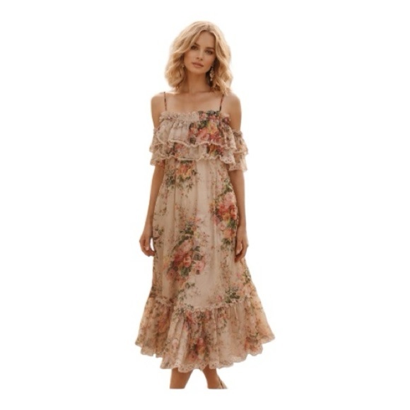 Stellah Dresses & Skirts - Stellah Spaghetti Strap Floral Tiered Ruffle Midi Dress